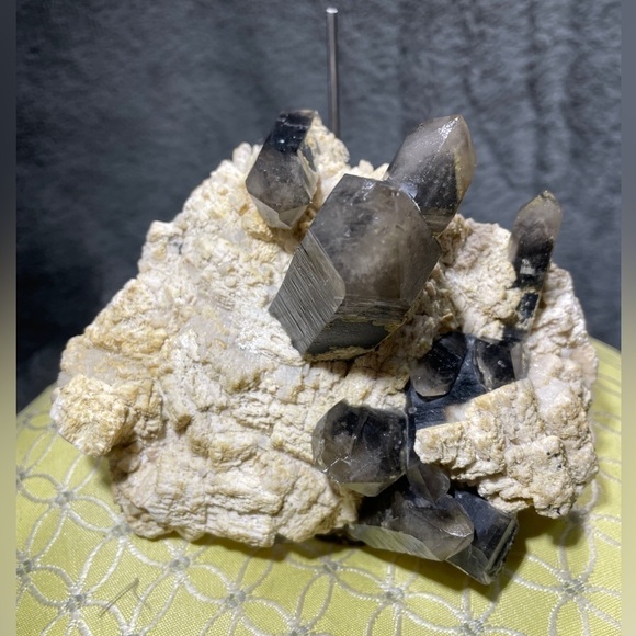 Other - BLACK SMOKY QUARTZ- yellow calcite raw crystal cluster perfect 2”points 5”x5”